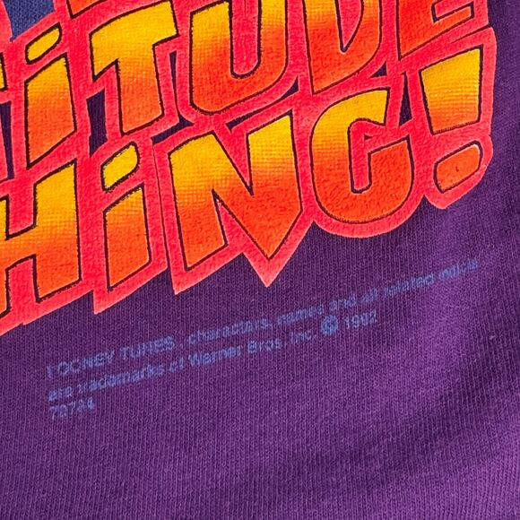 Vintage Taz USA IT'S AN ALTITUDE THING T-Shirt  Purple Single Stitch Size Large - Picture 3 of 8